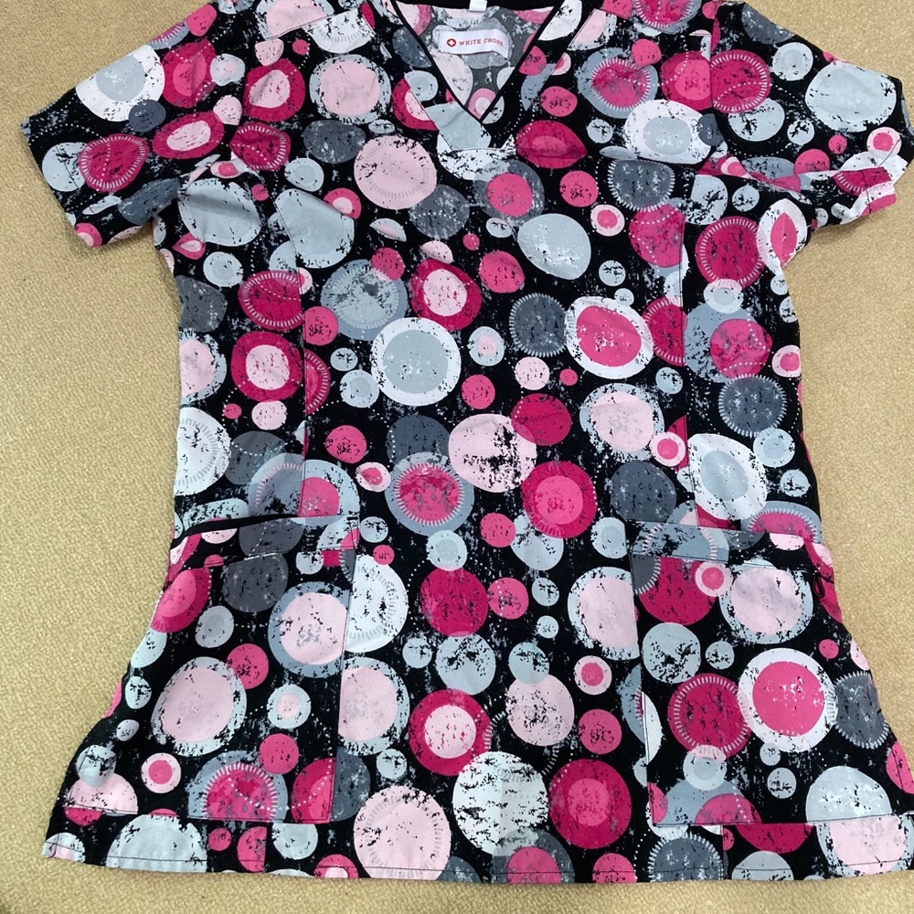 Used XS white cross scrubs top
